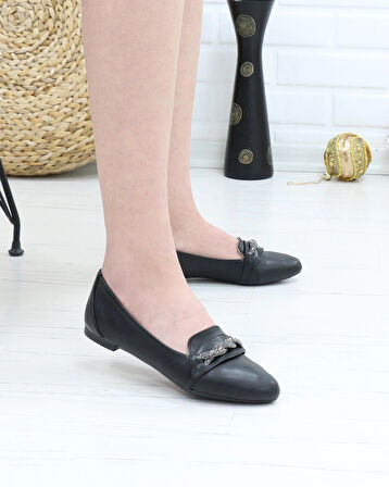 Nesil Shoes Sdf 224 Siyah Taşlı Kadın Babet