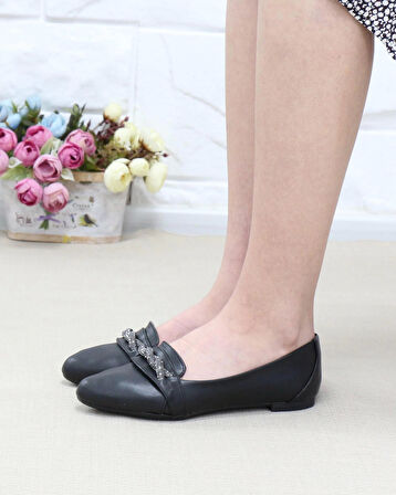 Nesil Shoes Sdf 224 Siyah Taşlı Kadın Babet
