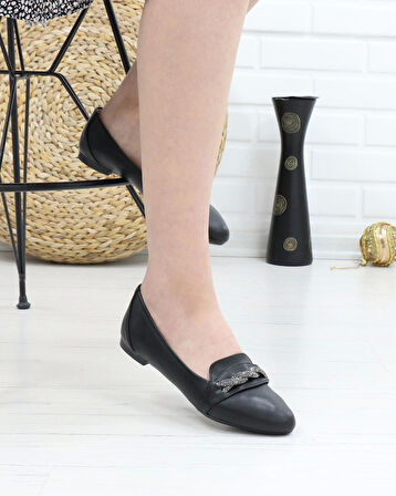 Nesil Shoes Sdf 224 Siyah Taşlı Kadın Babet