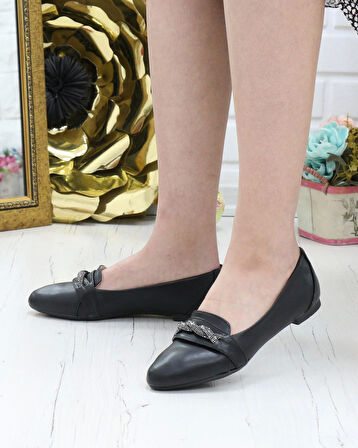 Nesil Shoes Sdf 224 Siyah Taşlı Kadın Babet
