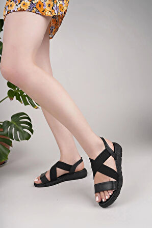 Nesil Shoes Mv 902 Siyah Anatomik Lastikli Kadın Sandalet