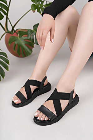 Nesil Shoes Mv 902 Siyah Anatomik Lastikli Kadın Sandalet