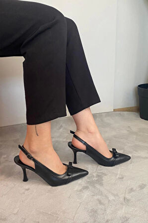 Kadın Madame Krem Cilt Fiyonk Detaylı Arkası Acık 9 cm İnce Topuklu Ayakkabı