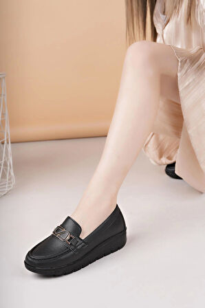 Nesil Shoes Neyna 1044 Siyah Dolgu Topuk Kadın Ayakkabı