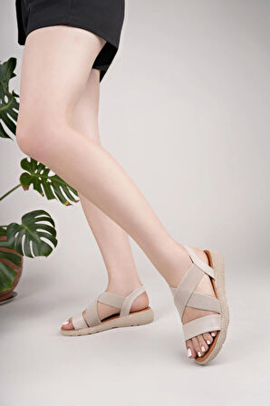 Nesil Shoes Mv 902 Krem Anatomik Lastikli Kadın Sandalet
