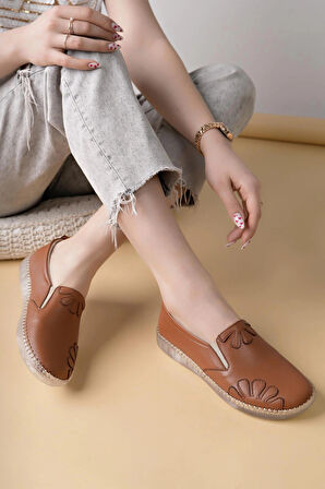 Nesil Shoes Syg P74 Taba Hakiki Deri Şeffaf Taban Kadın Ayakkabı