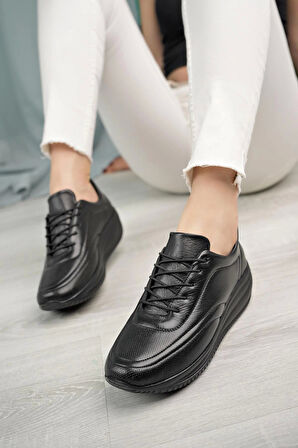 Capella 2032 Siyah Hakiki Deri Günlük Kadın Yürüyüş Ayakkabı