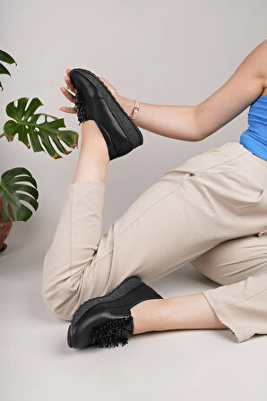 Nesil shoes Sdf 332 Siyah Kristal Taşlı Kadın Ayakkabı