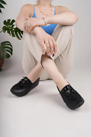 Nesil shoes Sdf 332 Siyah Kristal Taşlı Kadın Ayakkabı