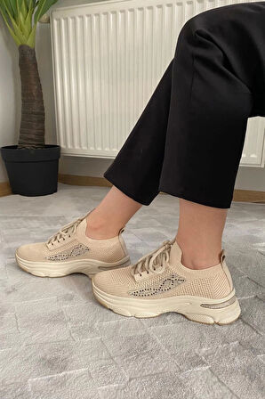 Kadın Fabri Ten Triko Taşlı Spor Ayakkabı & Sneaker