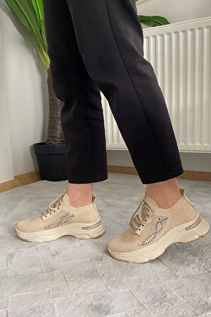 Kadın Fabri Ten Triko Taşlı Spor Ayakkabı & Sneaker