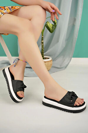 Nesil Shoes Dvm 650 Siyah Beyaz Masaj Tabanlı Kadın Terlik