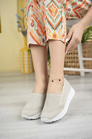 Nesil Shoes Aky 055 Krem Triko Yazlık Kadın Ayakkabı