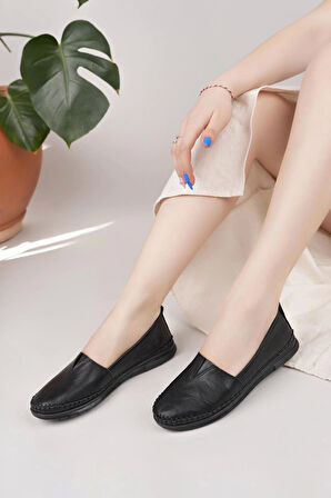 Nesil Shoes Knc 033 Siyah Hakiki Soft Deri Kadın Ayakkabı