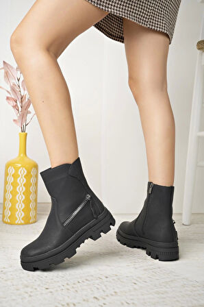 Nesil Shoes Neyna 1330 Siyah Zümrüt Fermuarlı Kadın Bot
