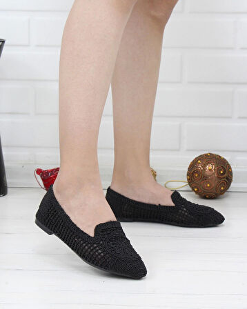 Nesil Shoes Sdf 259 Siyah Örgü Günlük Kadın Babet