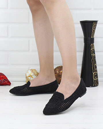 Nesil Shoes Sdf 259 Siyah Örgü Günlük Kadın Babet