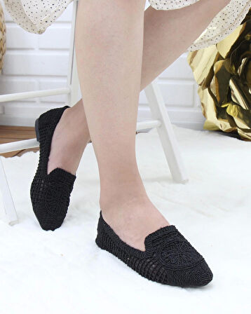 Nesil Shoes Sdf 259 Siyah Örgü Günlük Kadın Babet
