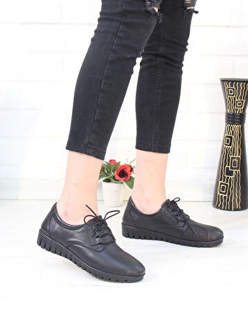 Capella 604 Siyah Hakiki Deri Günlük Kadın Yürüyüş Ayakkabı