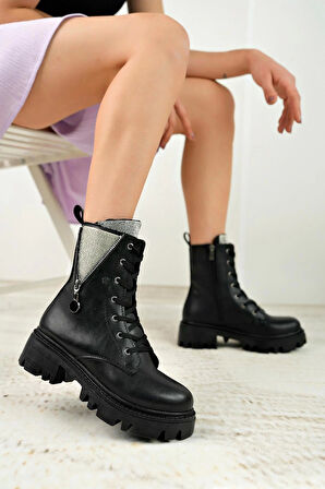 Nesil Shoes İfs 308 Siyah Taşlı Kadın Bot