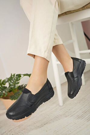 Mariotto 033 Siyah Hakiki Deri Anatomik Kadın Şeker Ayakkabısı