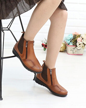 Capella 3205 Taba Hakiki Deri Çift Fermuarlı Kemik Çıkıntısı Bot