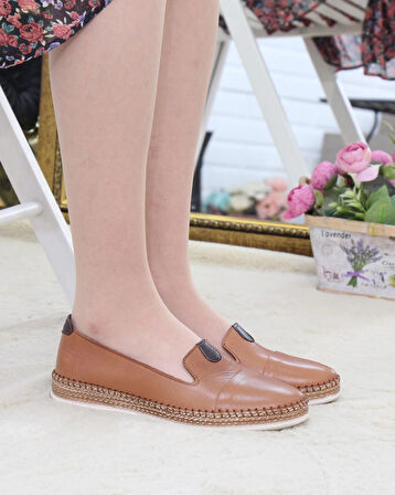 Nesil Shoes Syg P01 Taba Hakiki Deri Kadın Ayakkabı