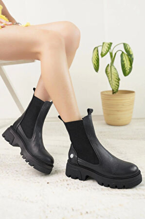 Mammamia D23KB 1500 Siyah Hakiki Deri Çift Lastikli Kadın Bot