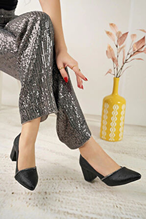 Nesil Shoes Bln 414-2 Siyah Kalın Topuk Kadın Stiletto