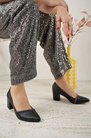 Nesil Shoes Bln 414-2 Siyah Kalın Topuk Kadın Stiletto