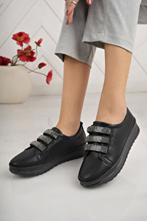Nesil Shoes Süha 951 Siyah Kristal Taşlı Anatomik Kadın Ayakkabı
