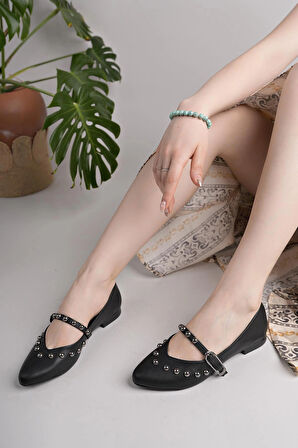 Nesil Shoes Swell 20900 Siyah Cilt Kadın Babet