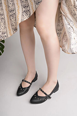 Nesil Shoes Swell 20900 Siyah Cilt Kadın Babet