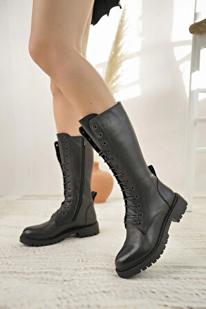 Castle Black 52680-1 Siyah Hakiki Deri Kışlık Uzun Postal Bot