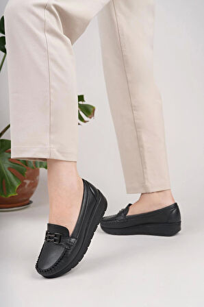 Nesil Shoes Neyna 029 Siyah Dolgu Topuk Kadın Ayakkabı