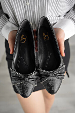 Nesil Shoes Ceylan 346 Siyah Taşlı Kadın Babet