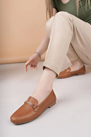 Eliz 24205 Taba Hakiki Soft Deri Günlük Kadın Ayakkabı