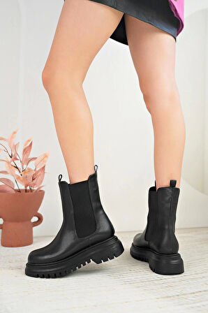 Nesil Shoes Fncy 10 Siyah Çift Lastikli Kadın Bot