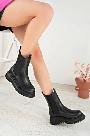 Nesil Shoes Fncy 10 Siyah Çift Lastikli Kadın Bot