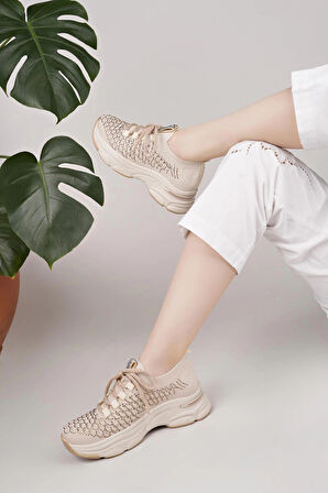 Nesil Shoes Swell 37100 Bej Triko Kadın Sneakers