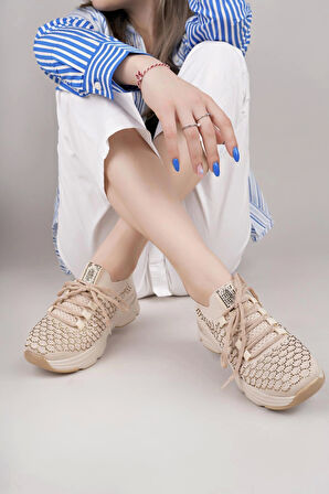 Nesil Shoes Swell 37100 Bej Triko Kadın Sneakers