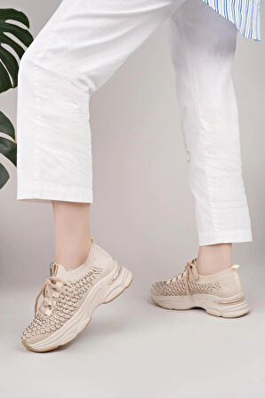 Nesil Shoes Swell 37100 Bej Triko Kadın Sneakers