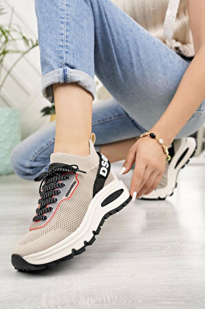 Nesil Shoes Disq 6060 Bej Triko Kadın Sneakers