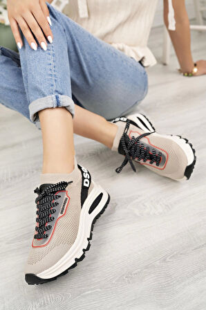 Nesil Shoes Disq 6060 Bej Triko Kadın Sneakers
