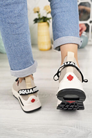 Nesil Shoes Disq 6060 Bej Triko Kadın Sneakers