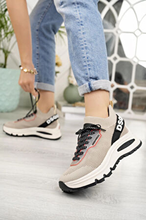 Nesil Shoes Disq 6060 Bej Triko Kadın Sneakers