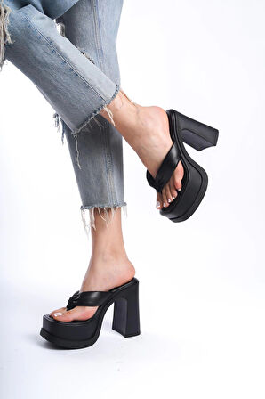 Kadın Geyala Siyah Parmak Arası (12 cm ) Platform Topuklu Terlik