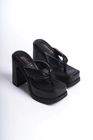 Kadın Geyala Siyah Parmak Arası (12 cm ) Platform Topuklu Terlik