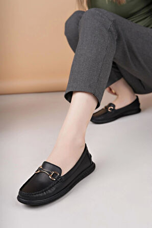 Eliz 24103 Siyah Hakiki Soft Deri Rok Günlük Kadın Ayakkabı