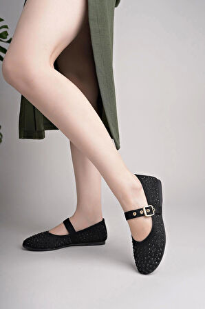 Nesil Shoes Dvm 020 Siyah Süet Tokası Cırtlı Kadın Babet
